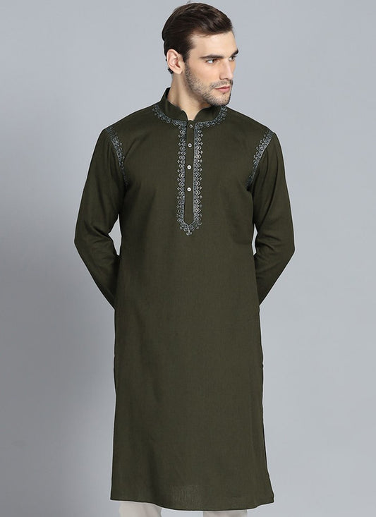 Embroidered Cotton , Viscose Green Kurta - M2367