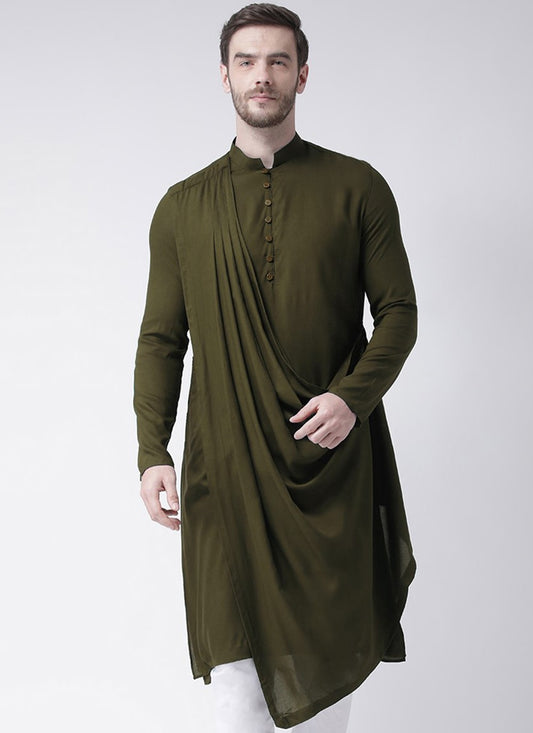 Plain Cotton Green Kurta - M2370