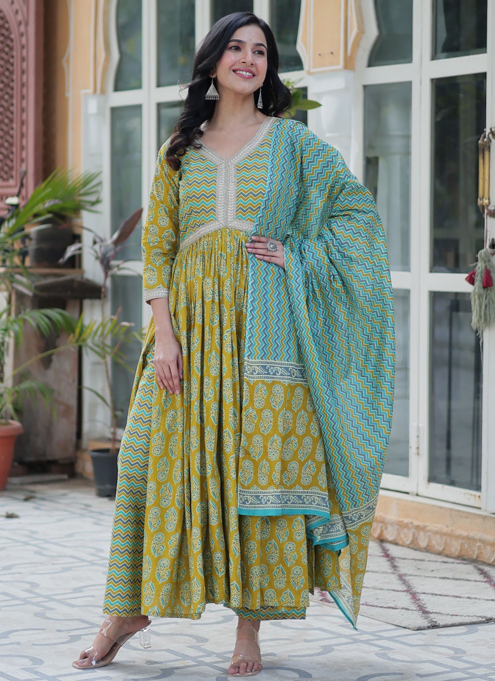 Archive Floral Printed, Strips 316278 Green T6672