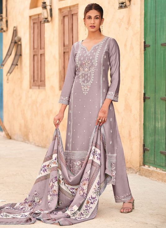 Pant Style Suit Embroidered Grey T7167