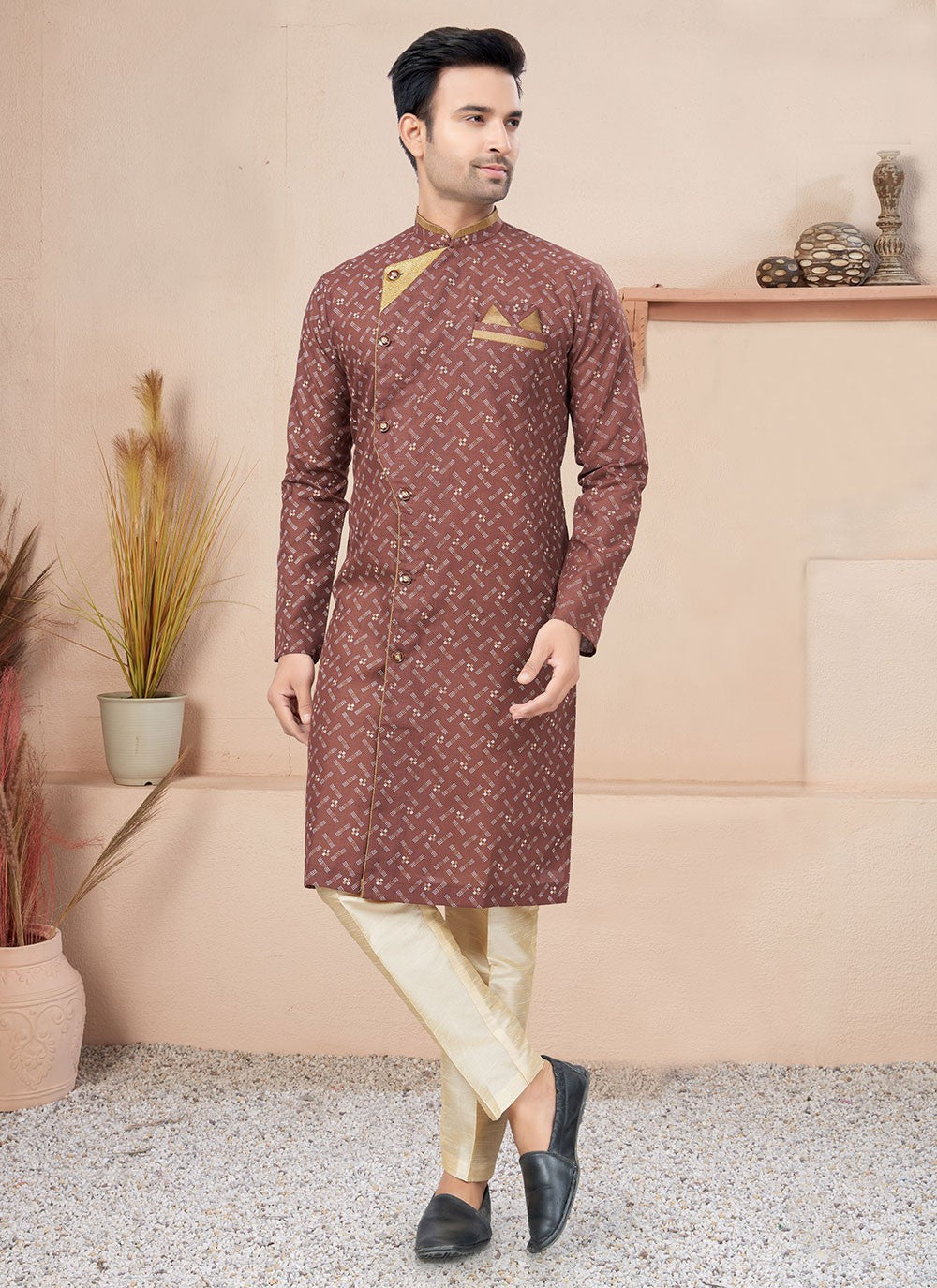 Lace Cotton Brown Indo Western - M6212