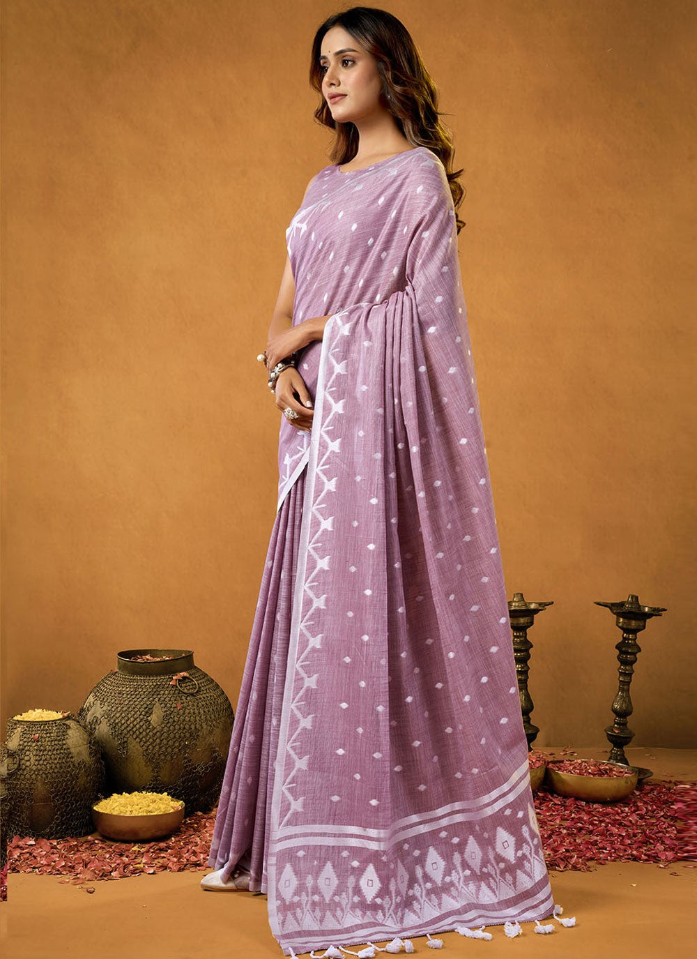 Purple Cotton Classic Saree Jacquard Work S17206
