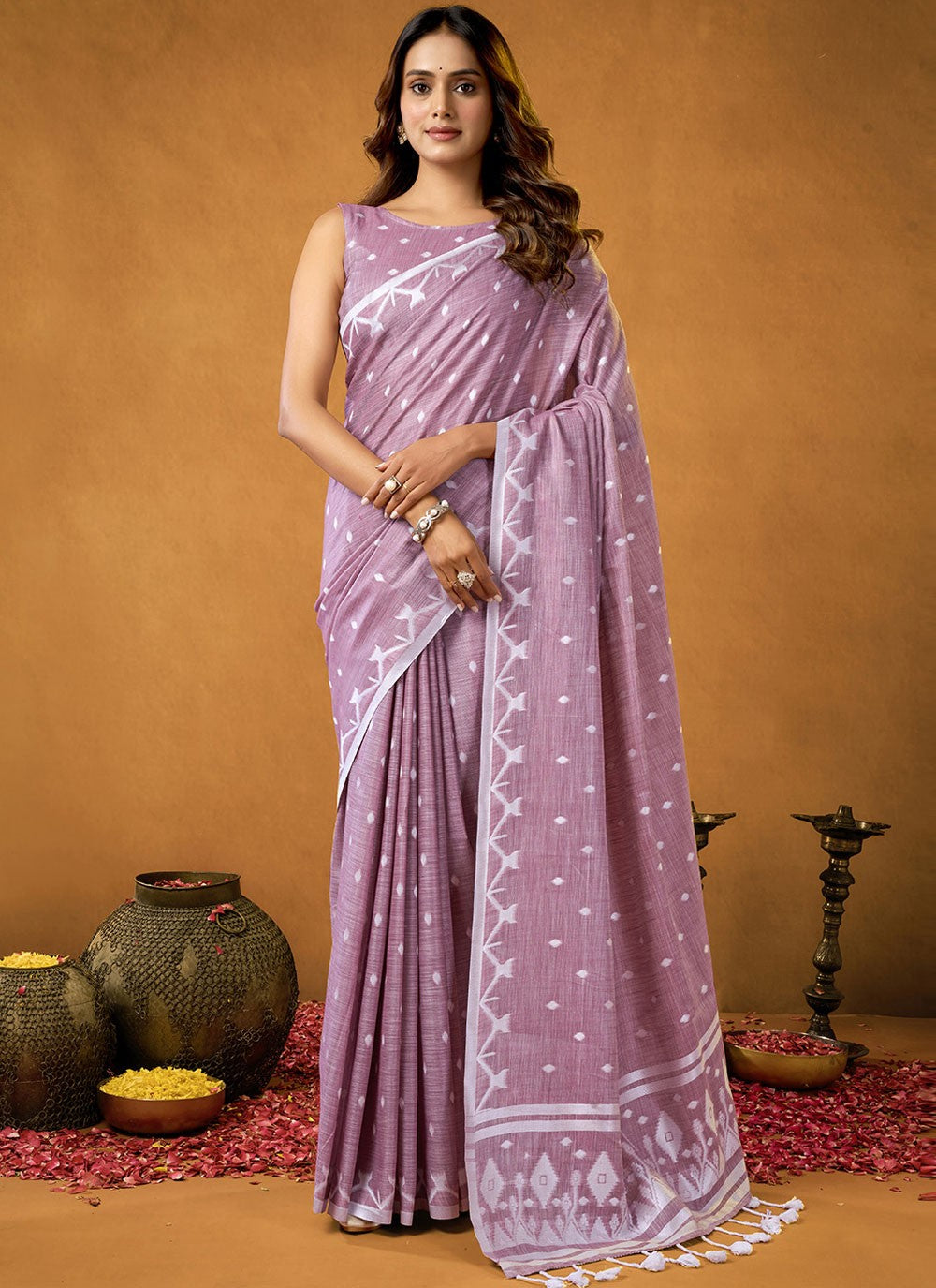 Purple Cotton Classic Saree Jacquard Work S17206