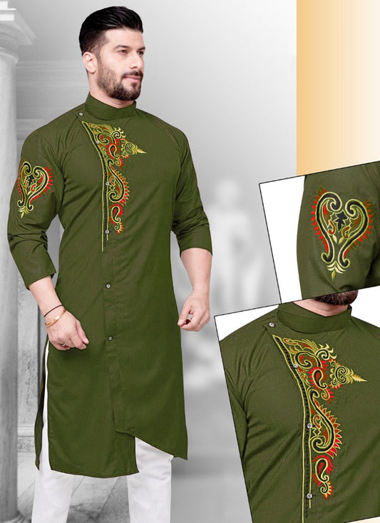 Resham Cotton Green Kurta - M2263