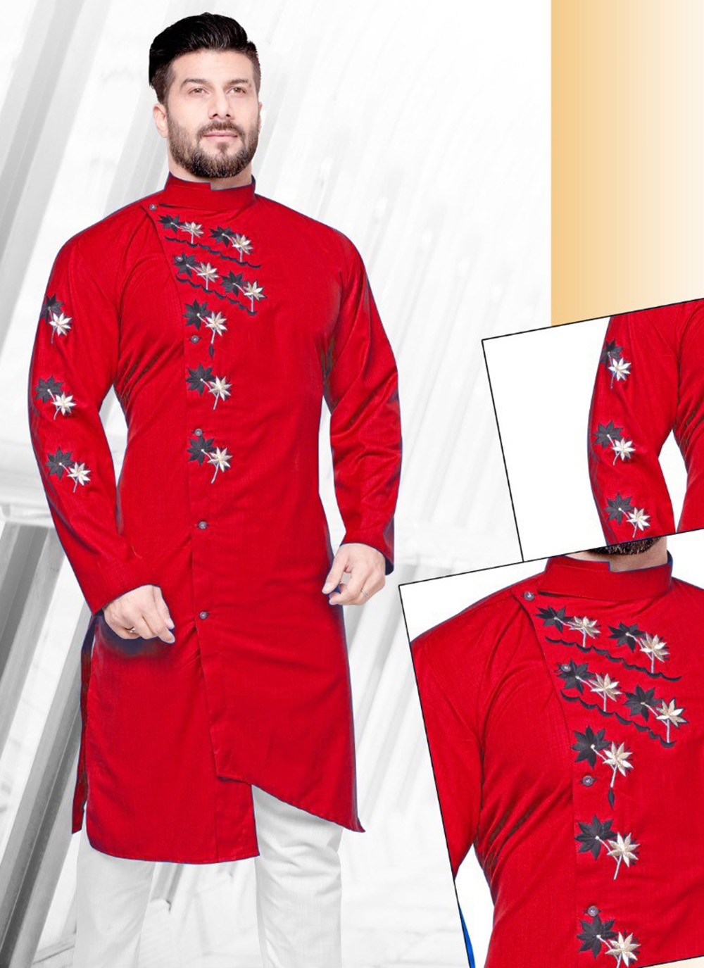 Resham Cotton Red Kurta - M2254