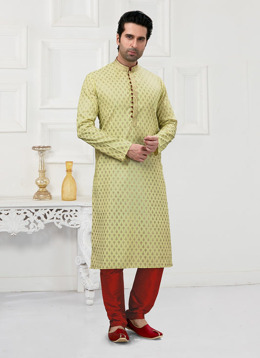 Printed Cotton Green Kurta Pyjama - M3154