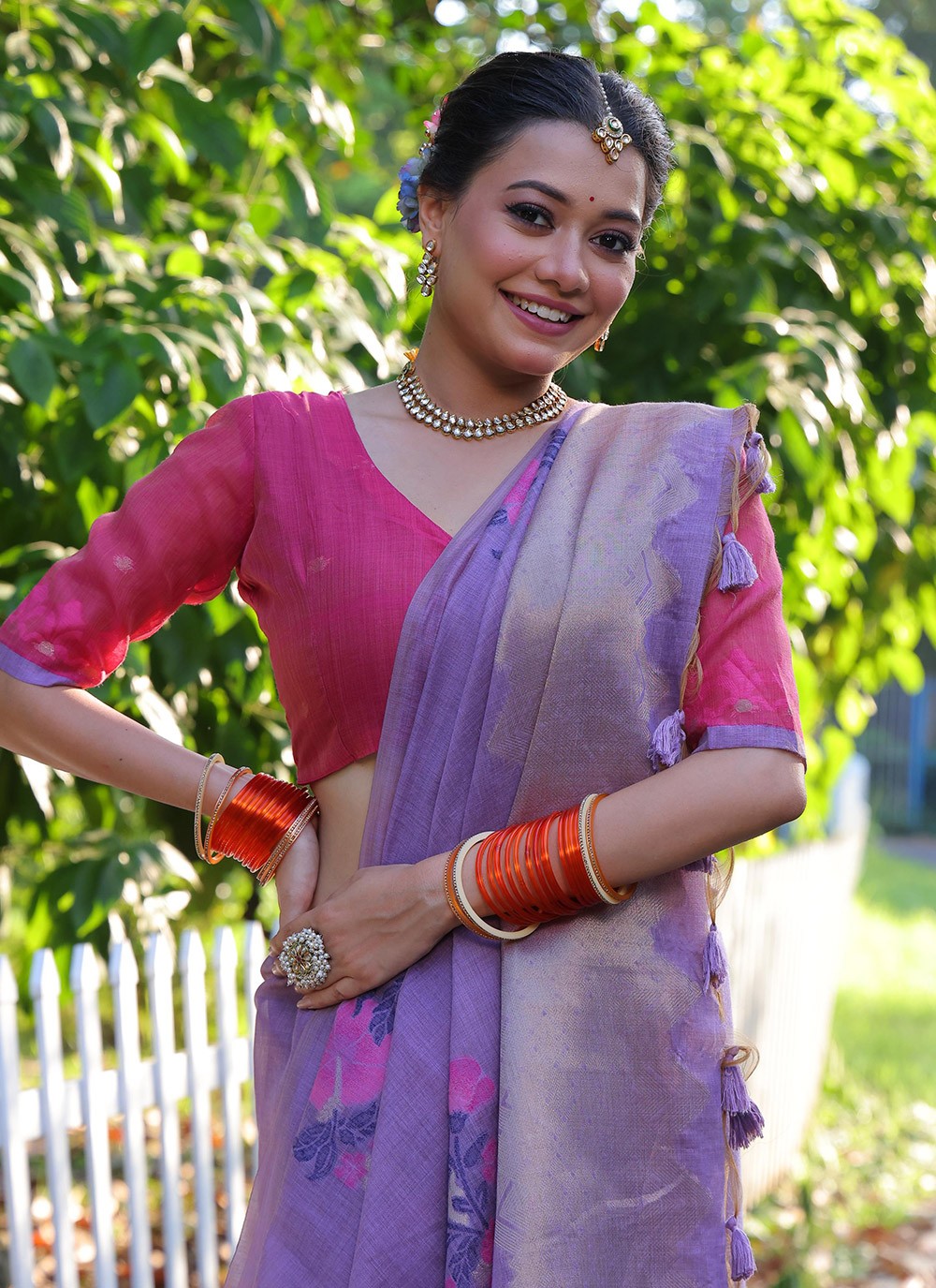 Printed Cotton Lavender Saree S14050