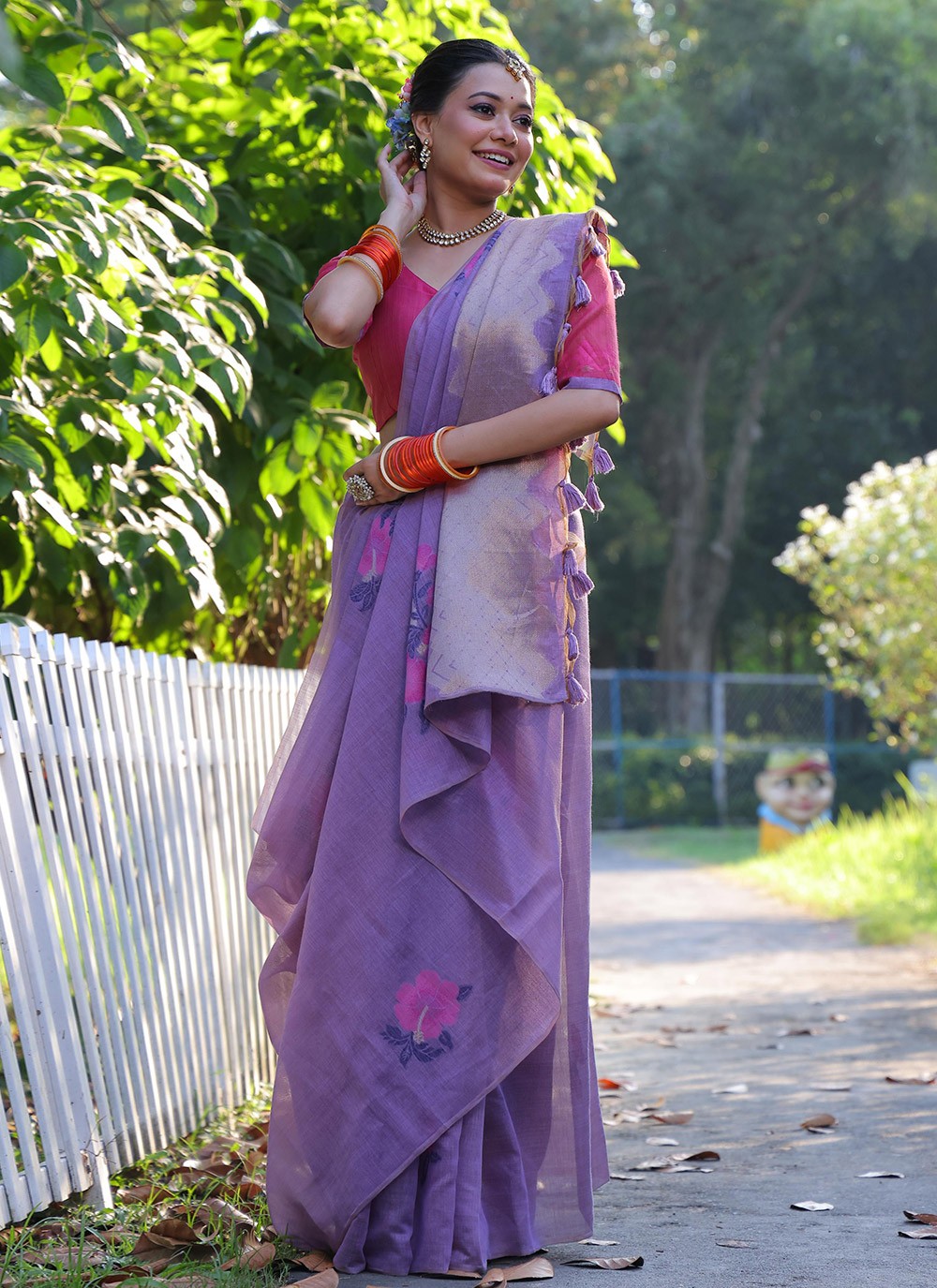 Printed Cotton Lavender Saree S13814