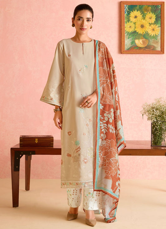 Embroidered Cotton Lawn Beige Salwar Suit T6455
