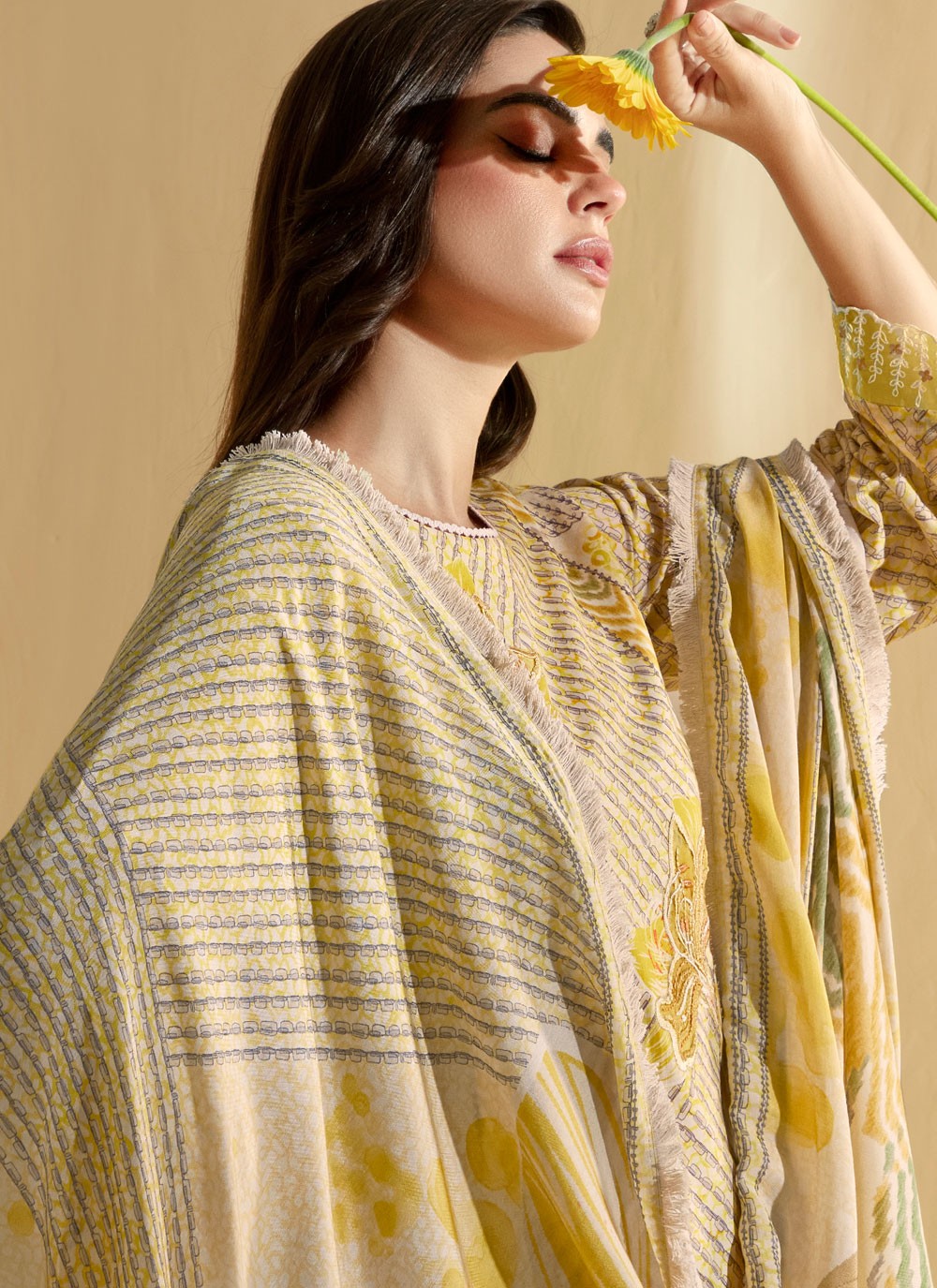 Pant Style Suit Beads, Digital Print, Embroidered, Resham, Sequins Mustard T7296