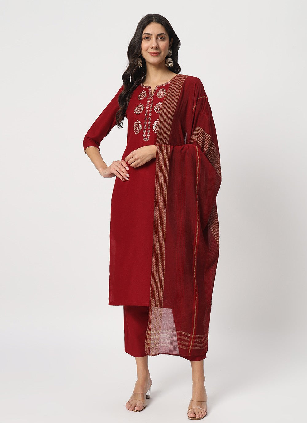 Embroidered Cotton Pant Style Suit - T4519
