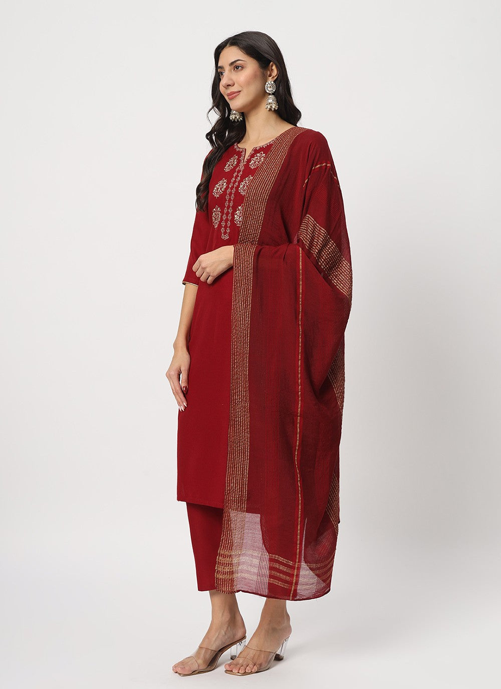 Embroidered Cotton Pant Style Suit - T4519
