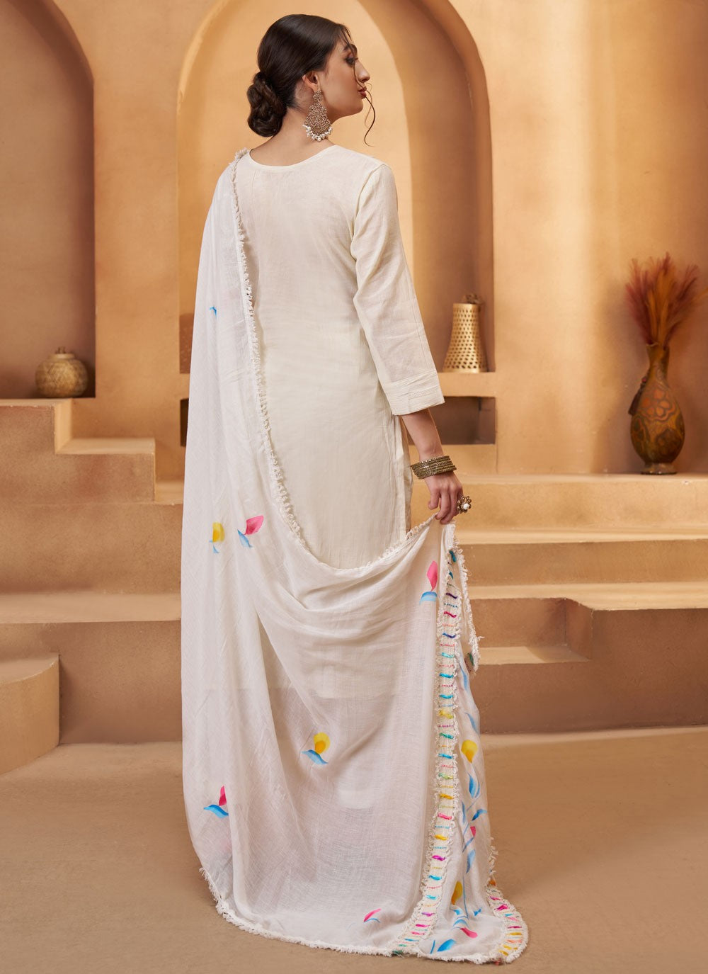 Pant Style Suit Fancy Work, Multi Work, Thread White T7944