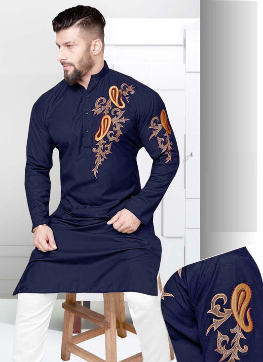 Resham Cotton Navy Blue Kurta - M2255