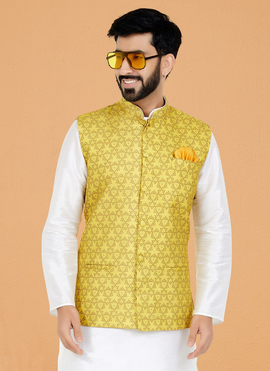 Digital Print Cotton Yellow Nehru Jackets - M7396