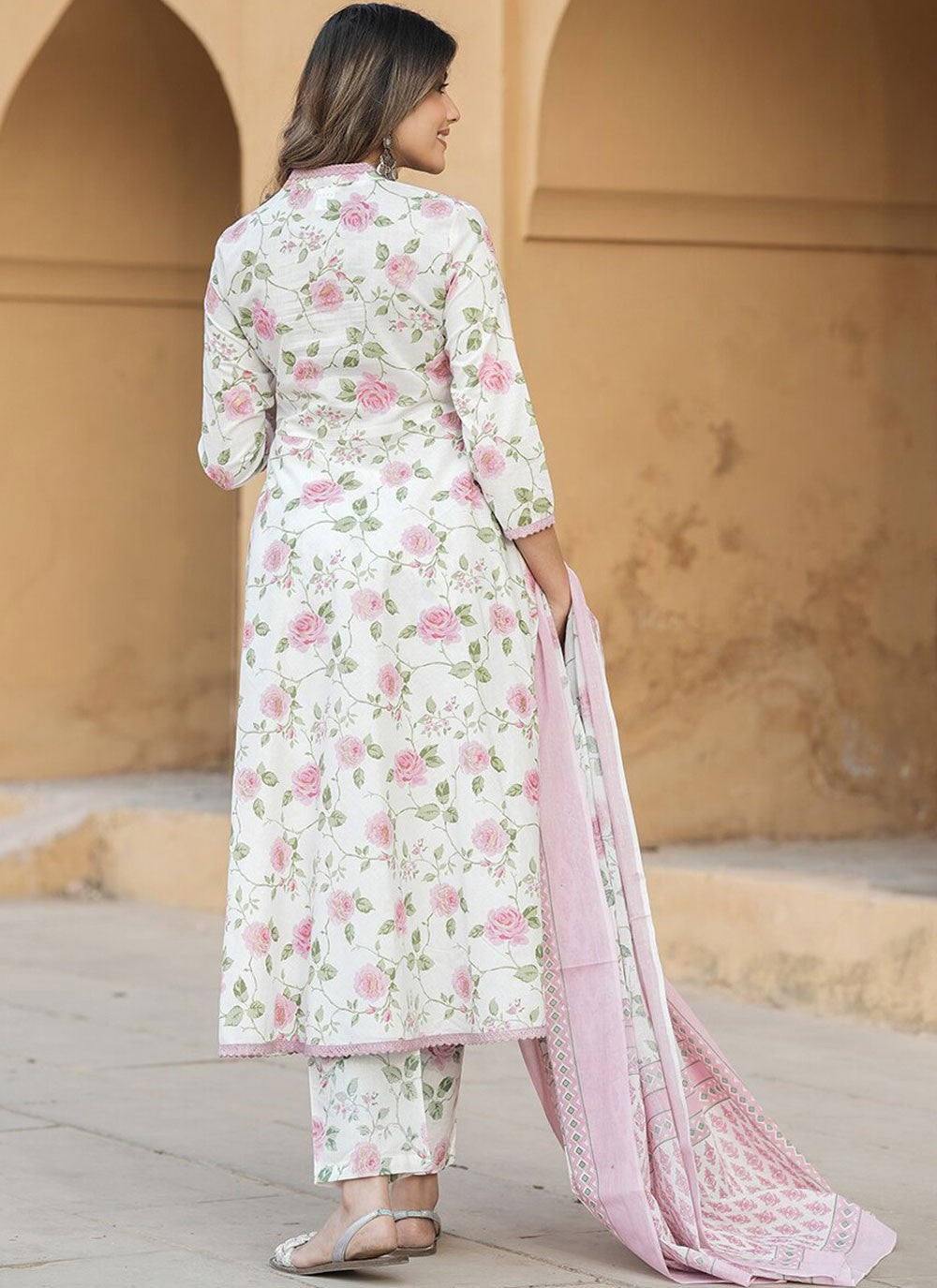 Salwar Suit Floral Printed Off White Cotton T5198