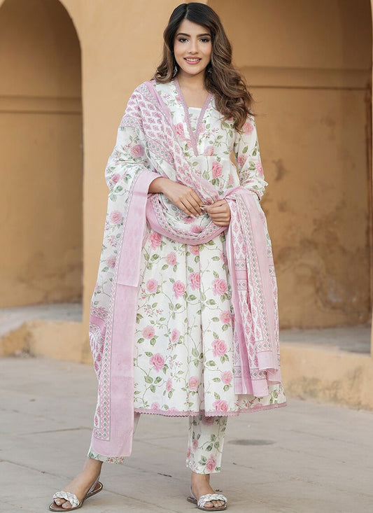 Salwar Suit Floral Printed Off White Cotton T5198