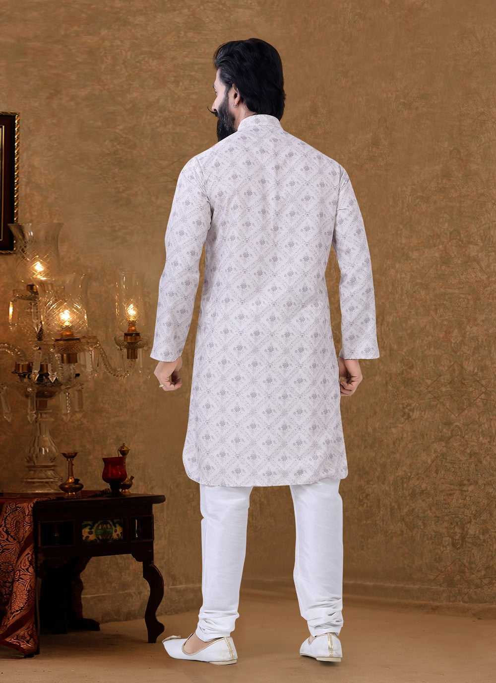 Digital Print Cotton Off White Kurta Pyjama - M3951