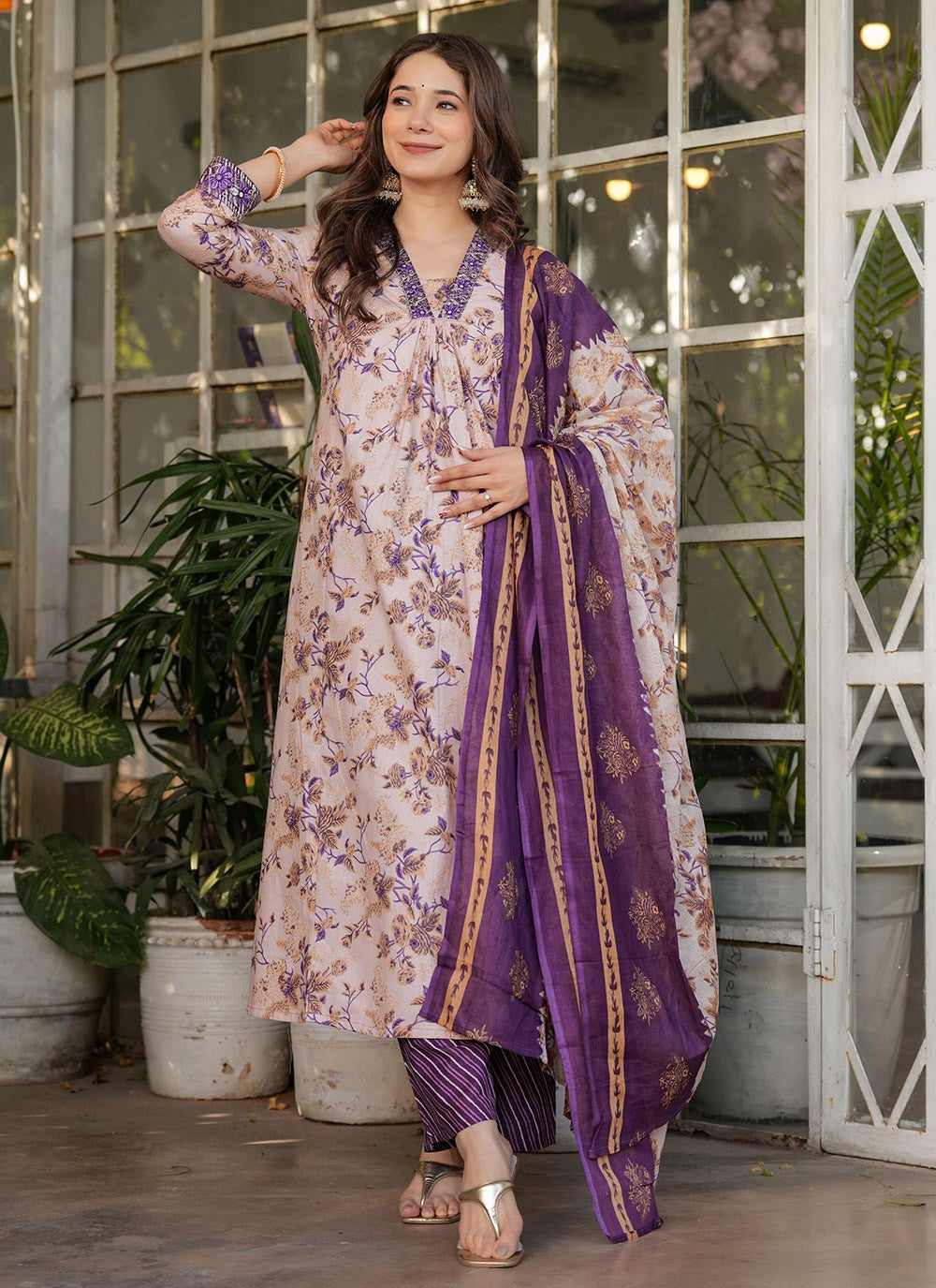 Printed Cotton Off White Salwar Suit T6099