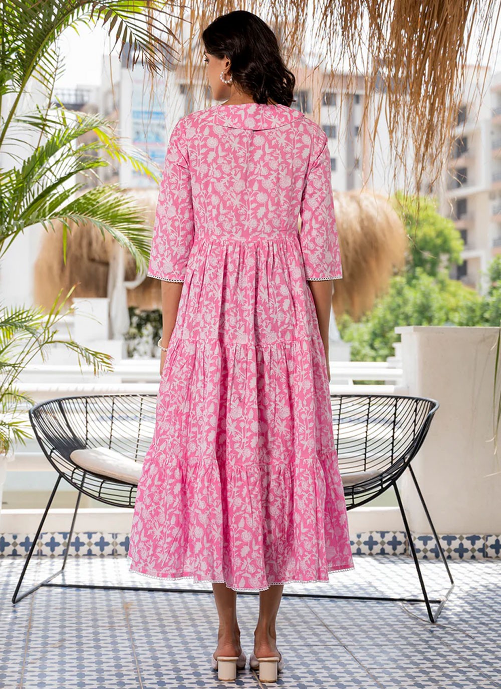 Floral Printed Cotton Pink Gown G1947