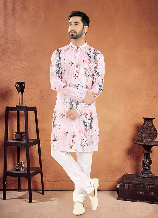 Printed Cotton Pink Kurta Pyjama - M8107