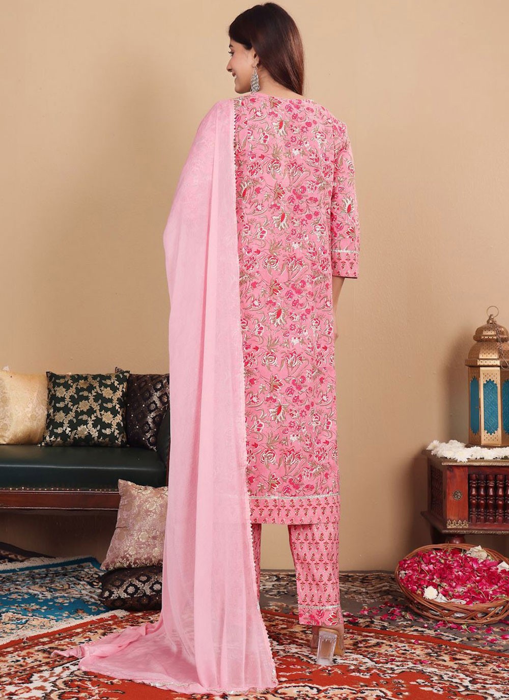 Salwar Suit Floral Printed Pink Cotton T5538