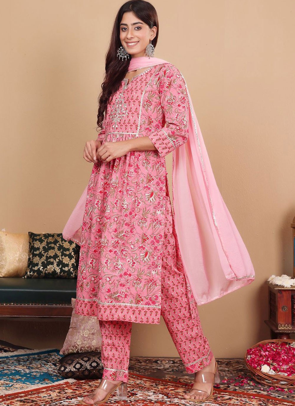 Salwar Suit Floral Printed Pink Cotton T5538
