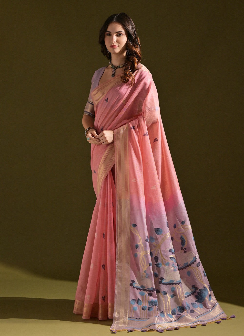 Contemporary Woven Pink Cotton Saree S13332