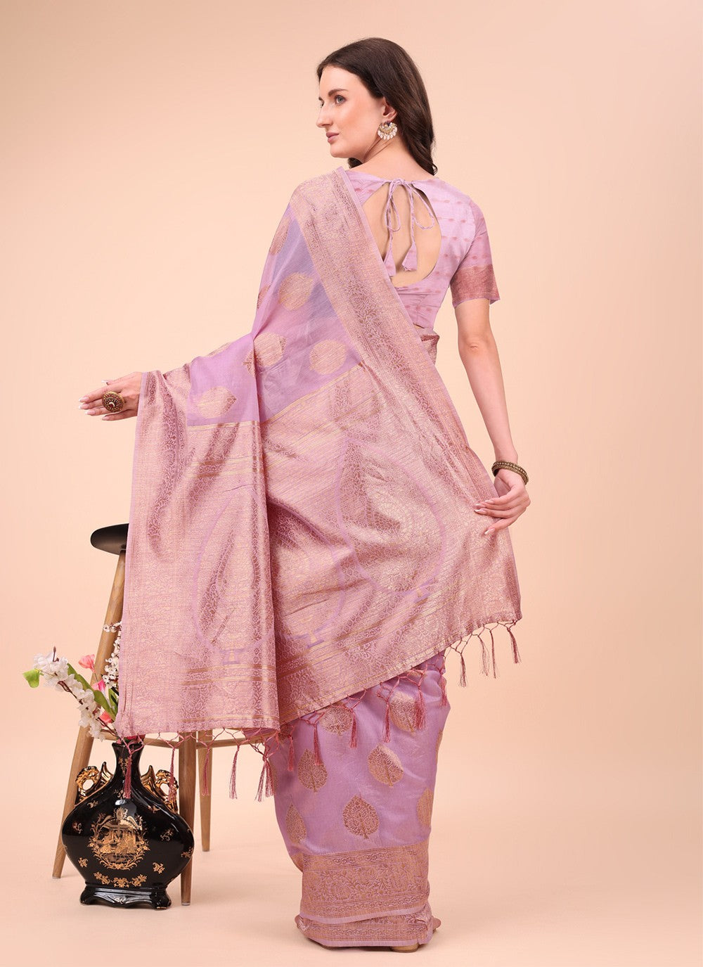 Woven Cotton Pink Trendy Saree S15155