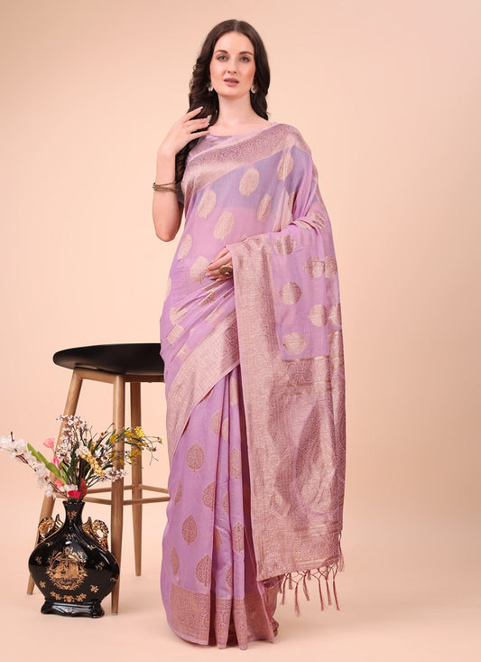 Woven Cotton Pink Trendy Saree S15155