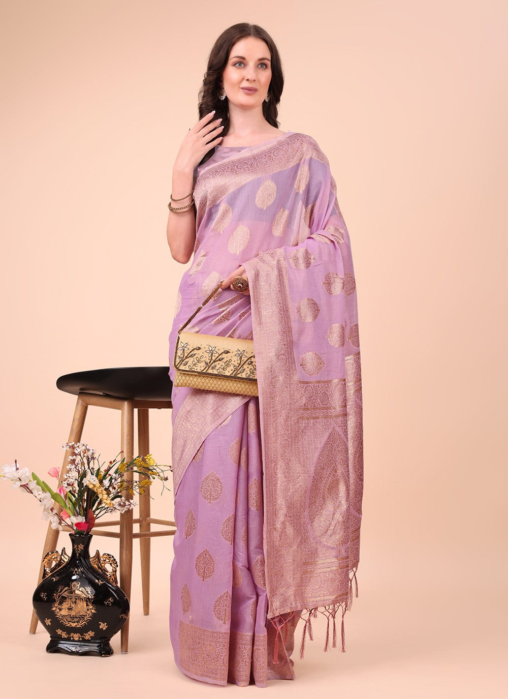 Woven Cotton Pink Trendy Saree S15155