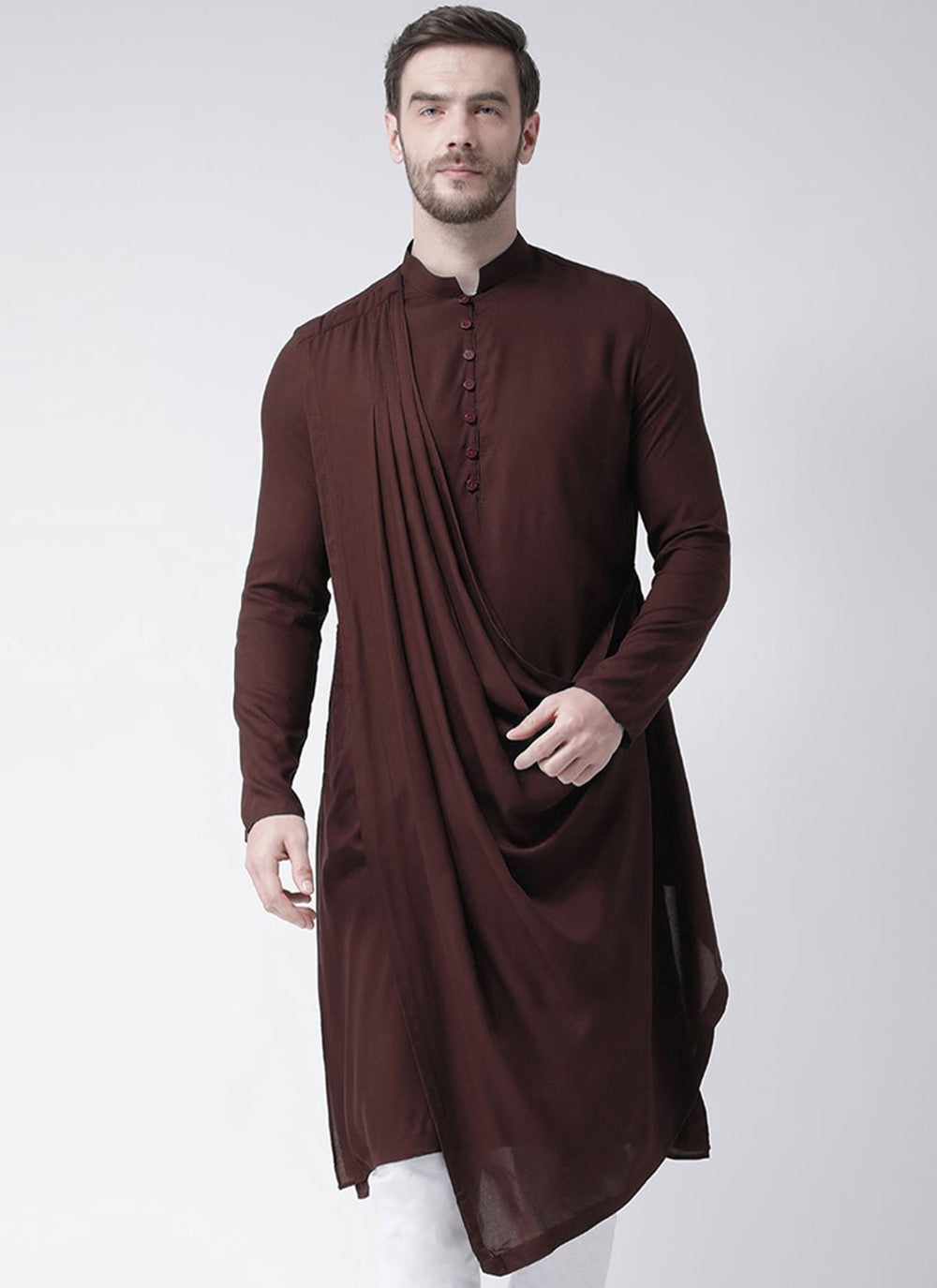 Plain Cotton Maroon Kurta - M2371