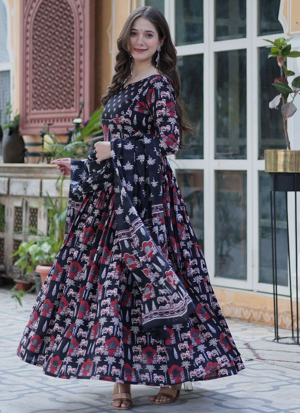 Printed Cotton Black Salwar Suit T6408