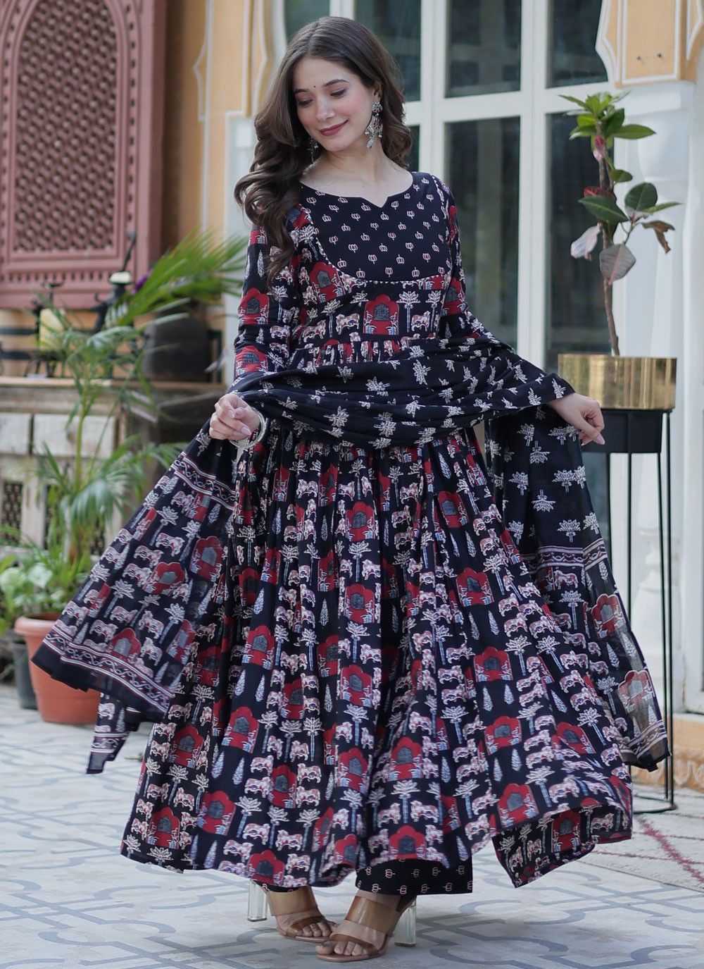 Printed Cotton Black Salwar Suit T6408