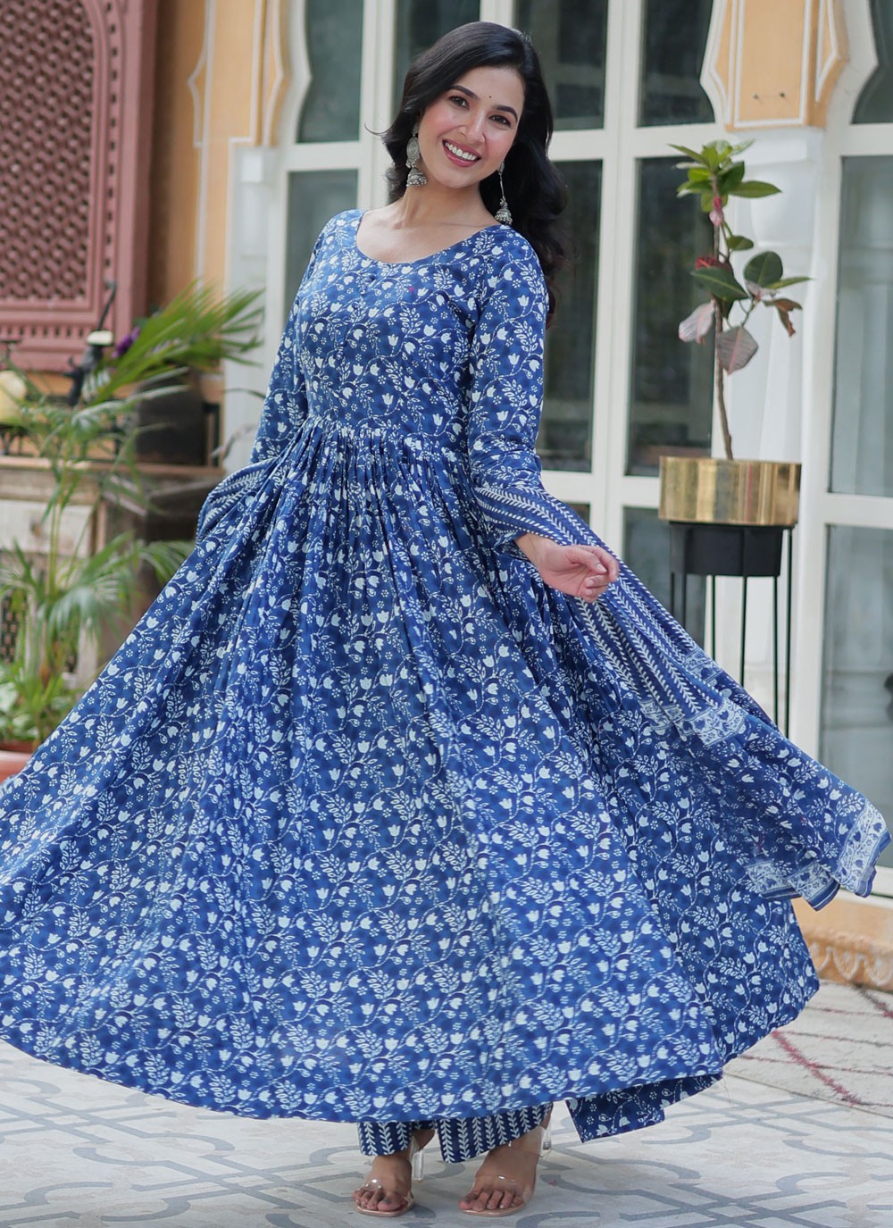 Printed Cotton Blue Gown G19799