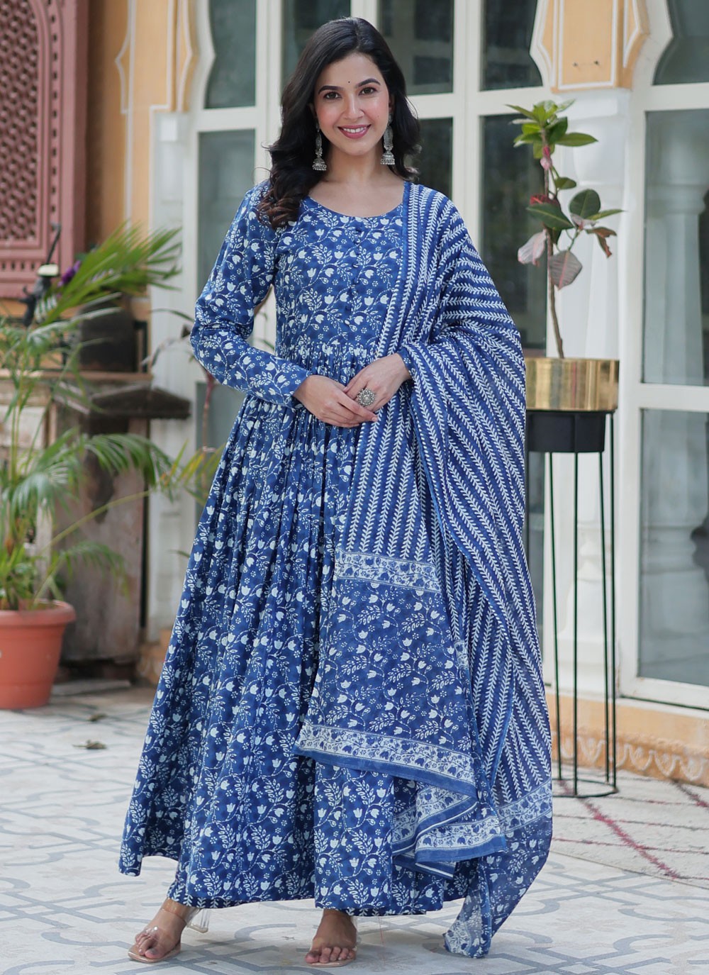 Printed Cotton Blue Gown G19799