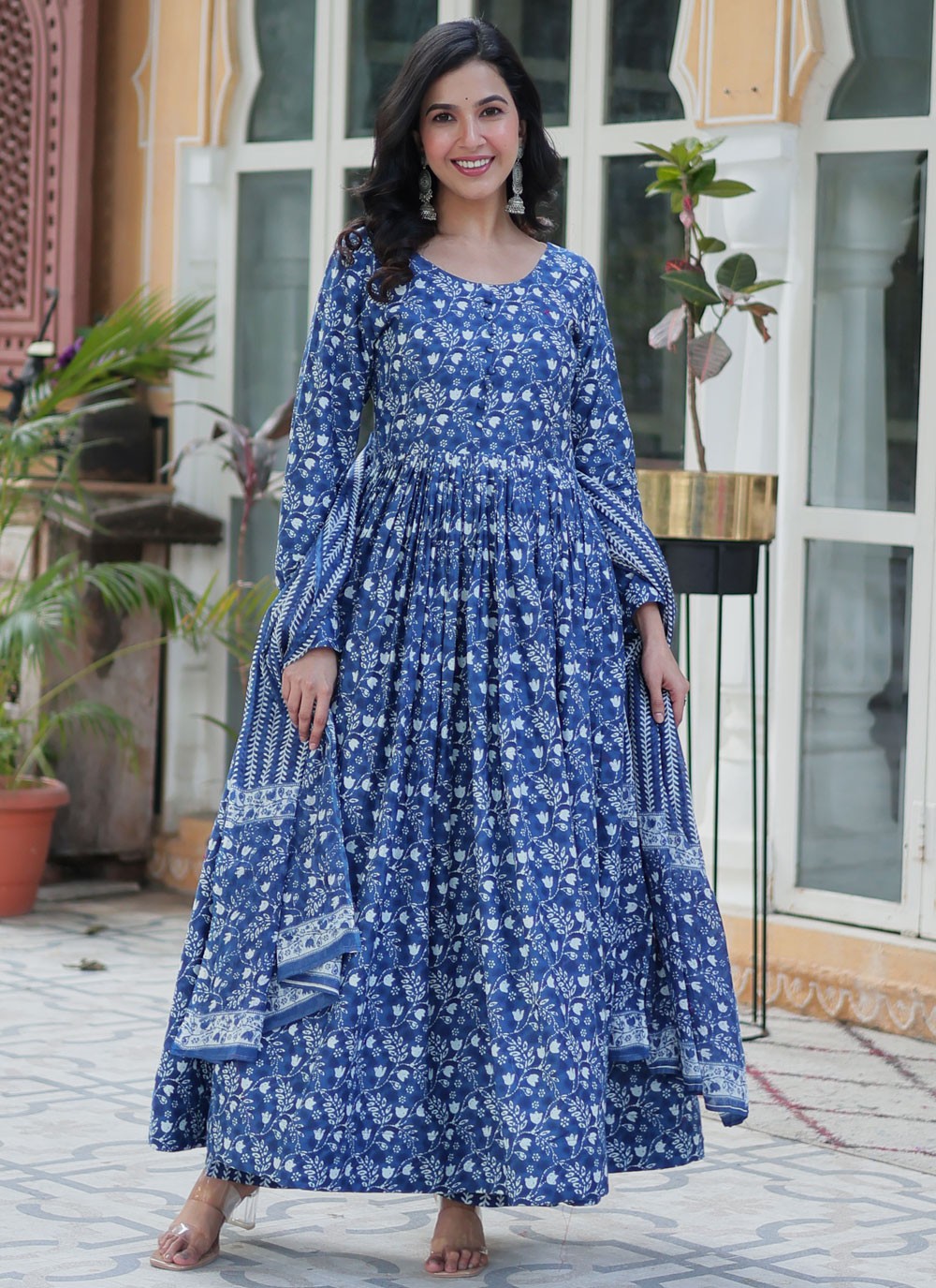 Printed Cotton Blue Gown G19799