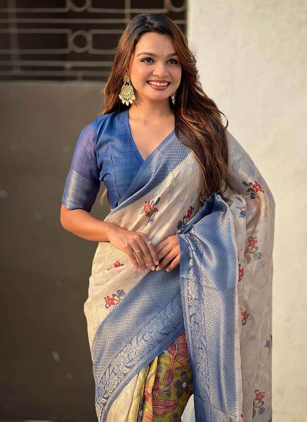 Printed Cotton Blue Saree S14212