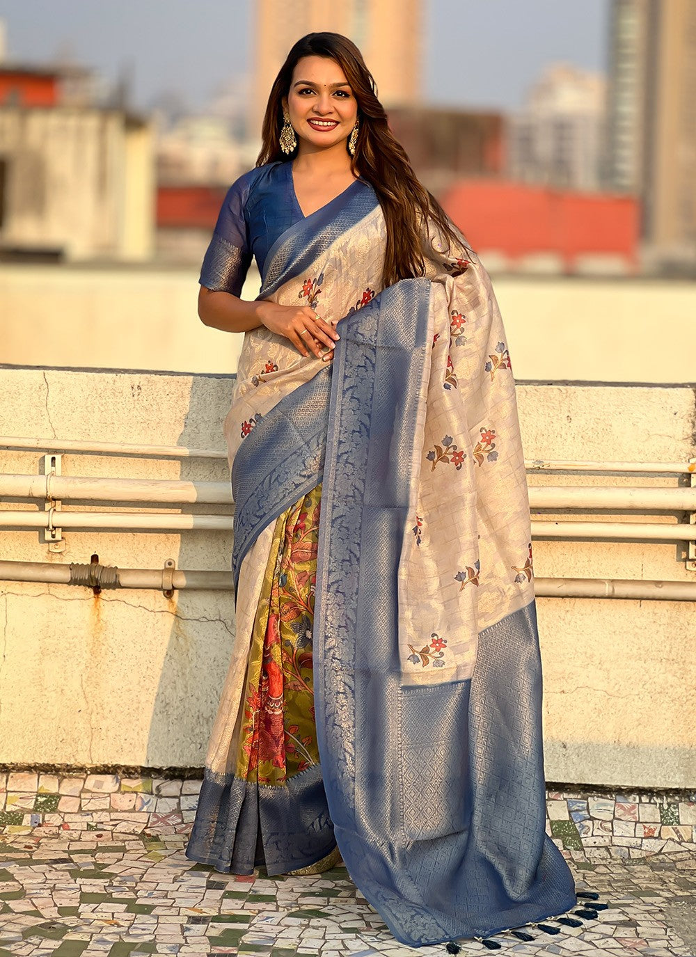 Printed Cotton Blue Saree S14212