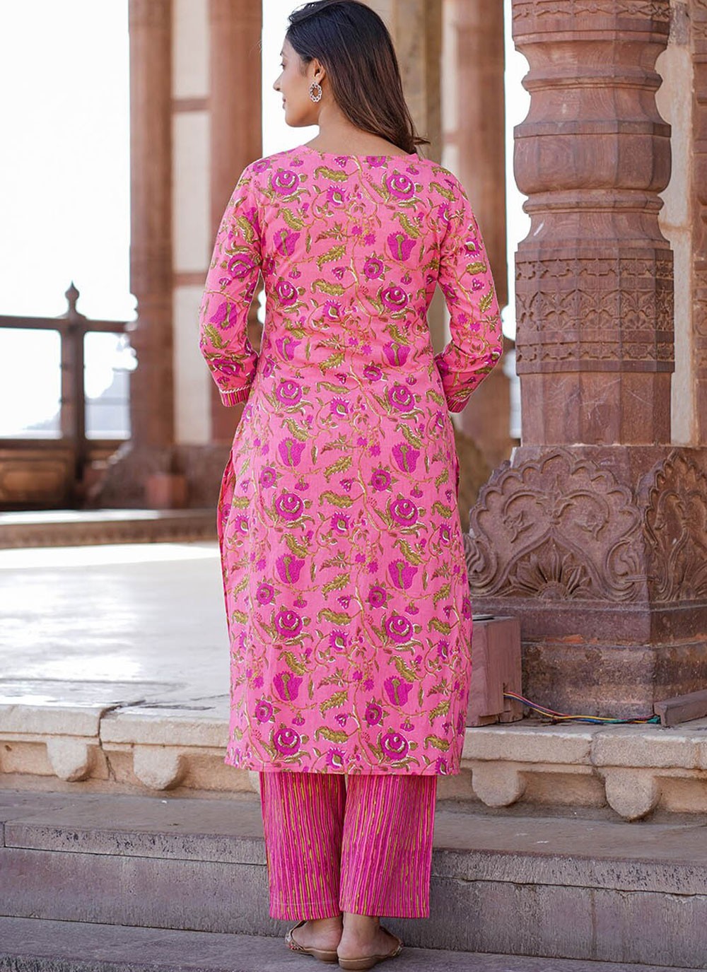 Salwar Suit Printed Pink Cotton T5379