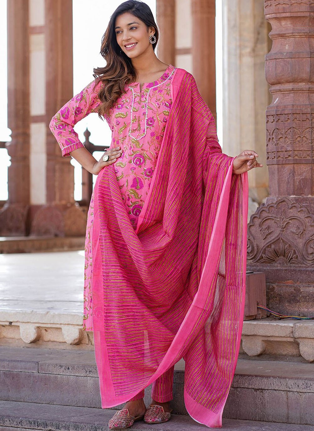 Salwar Suit Printed Pink Cotton T5379