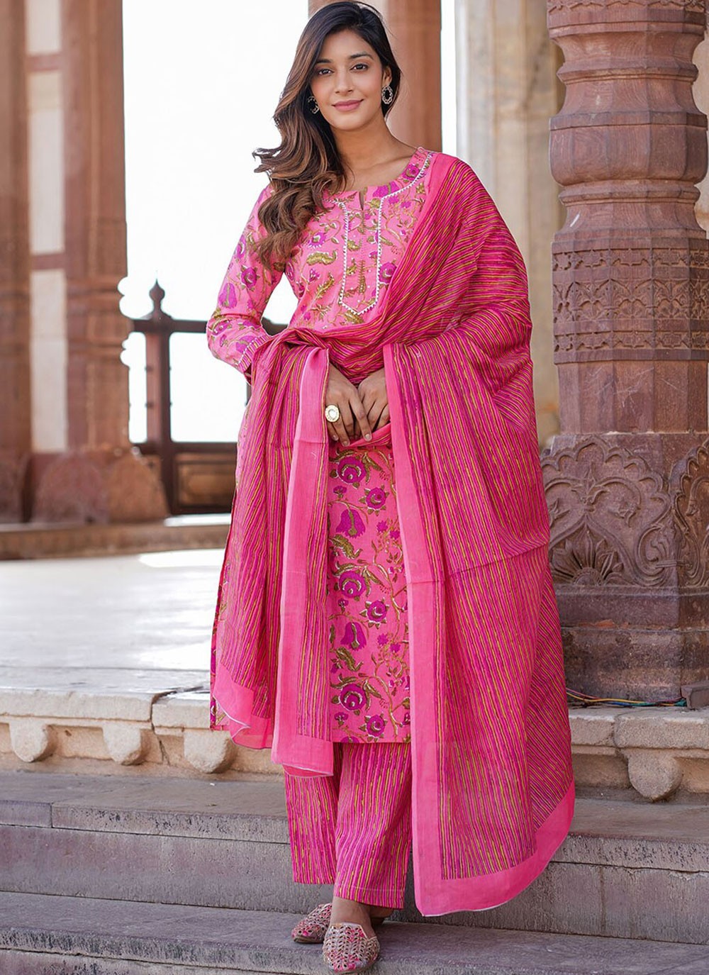 Salwar Suit Printed Pink Cotton T5379