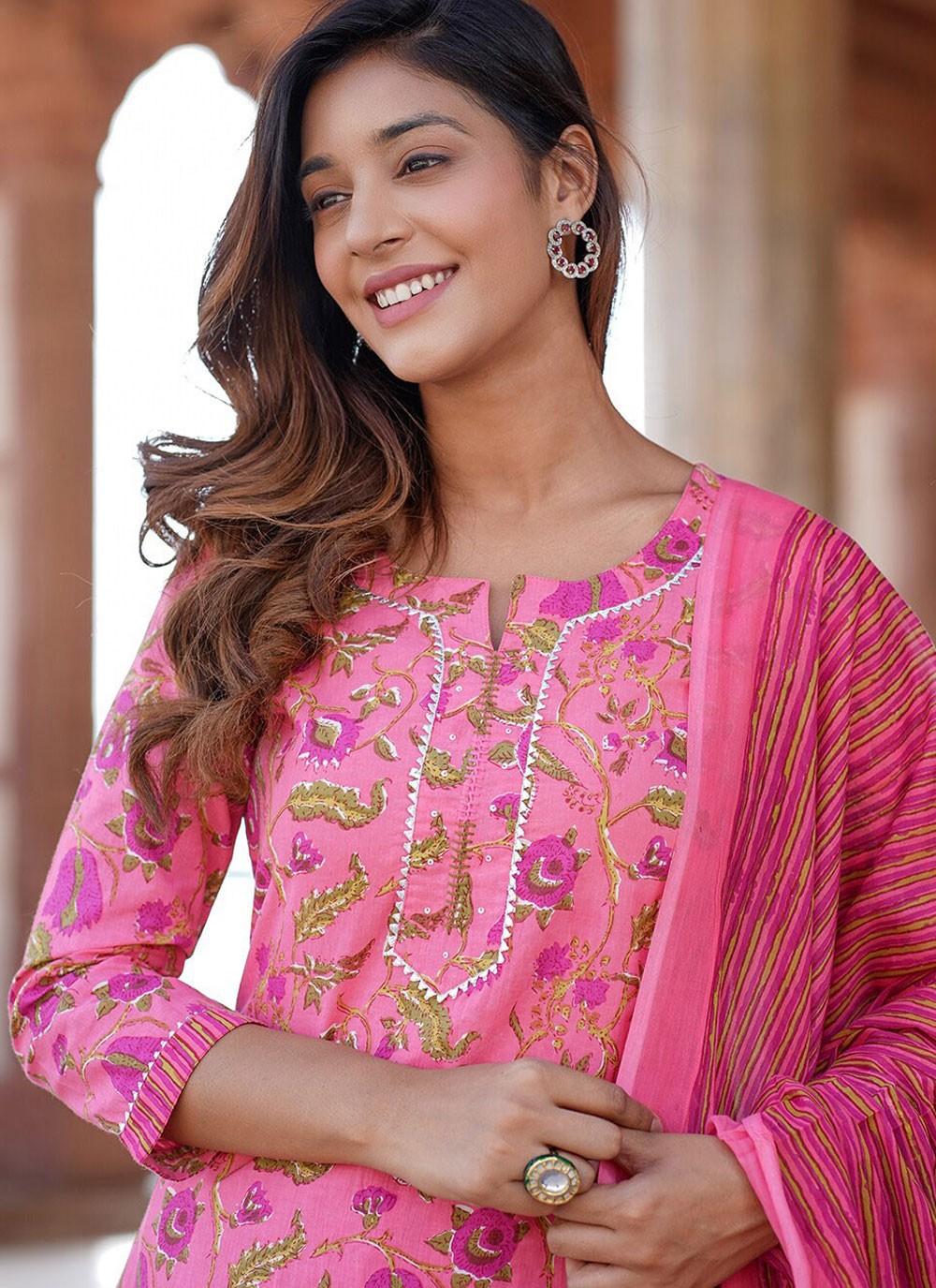 Salwar Suit Printed Pink Cotton T5379