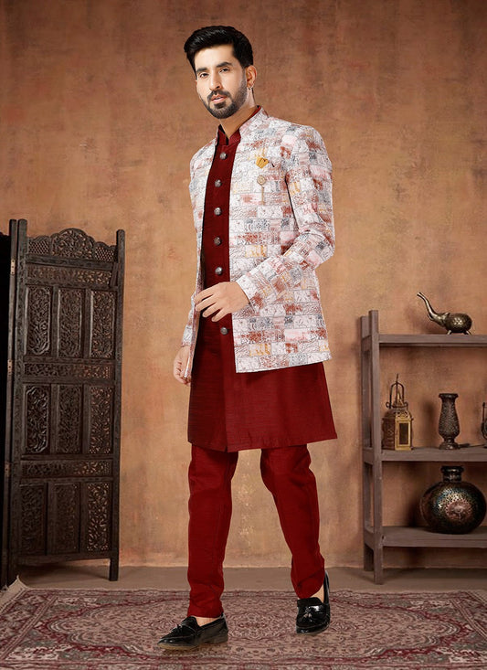 Fancy Work Cotton , Silk Maroon Indo Western - M7026