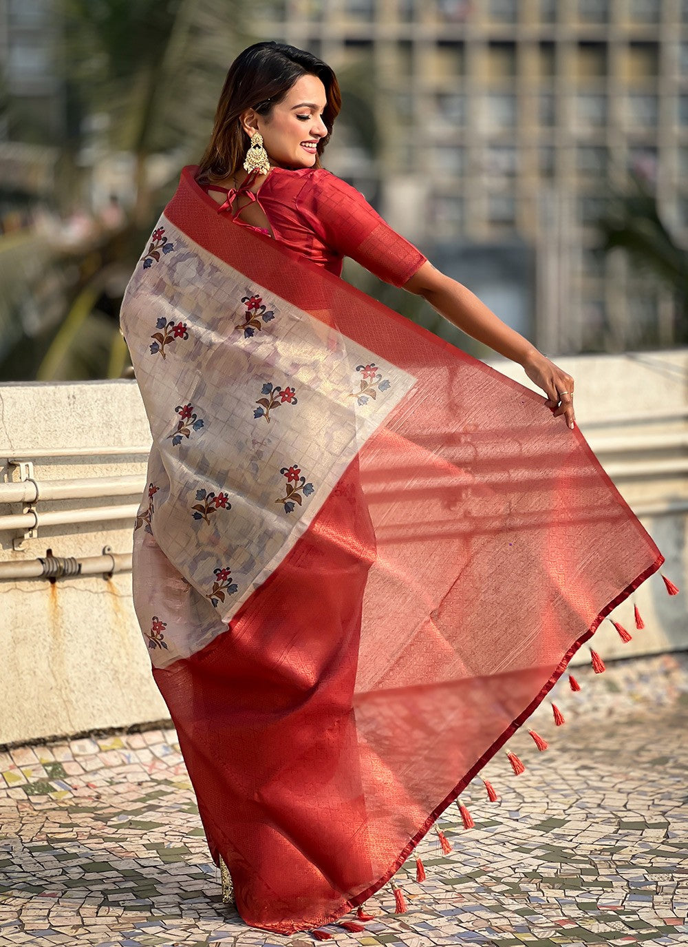 Printed Cotton Maroon Saree S14210