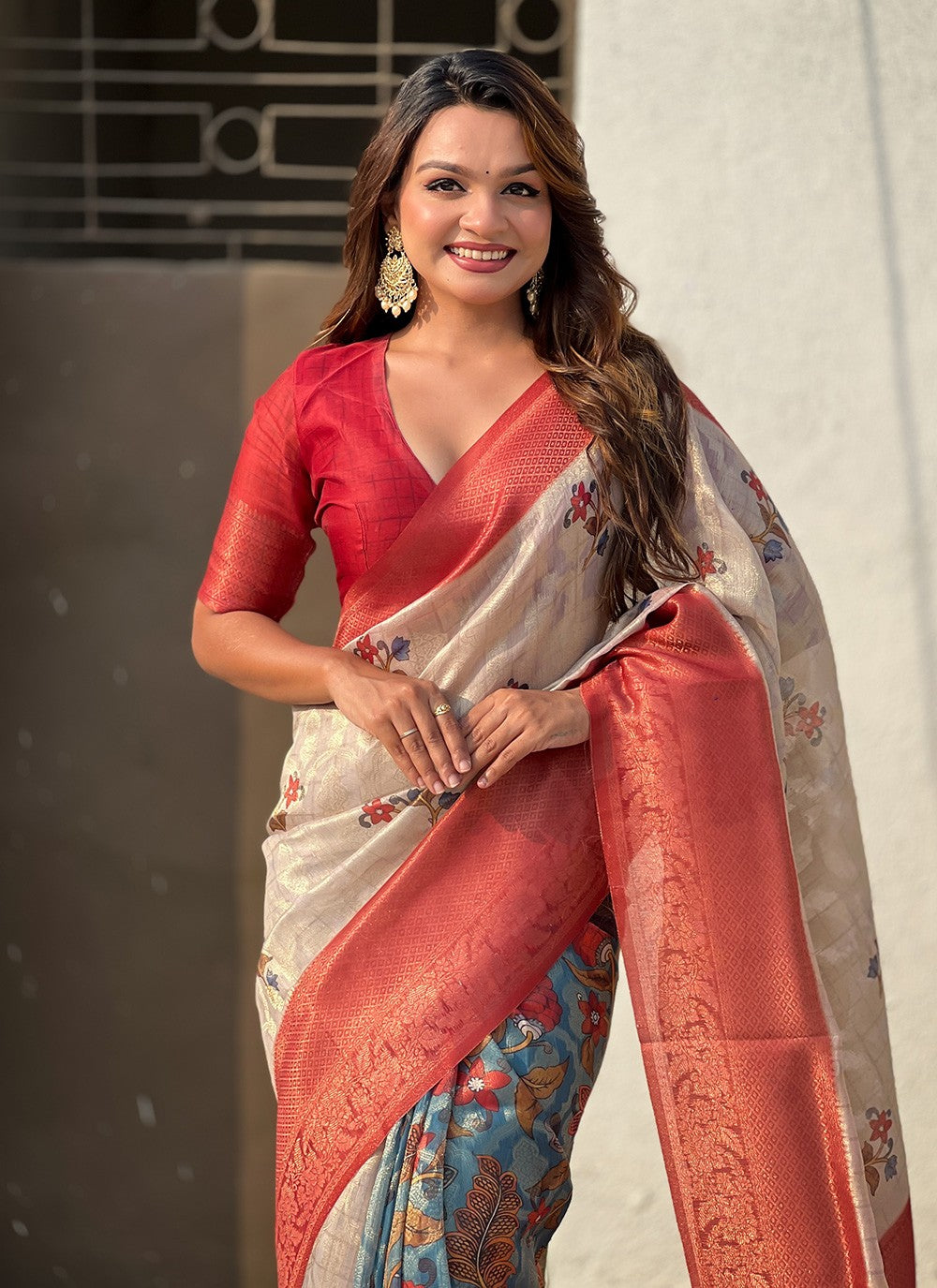 Printed Cotton Maroon Saree S14210