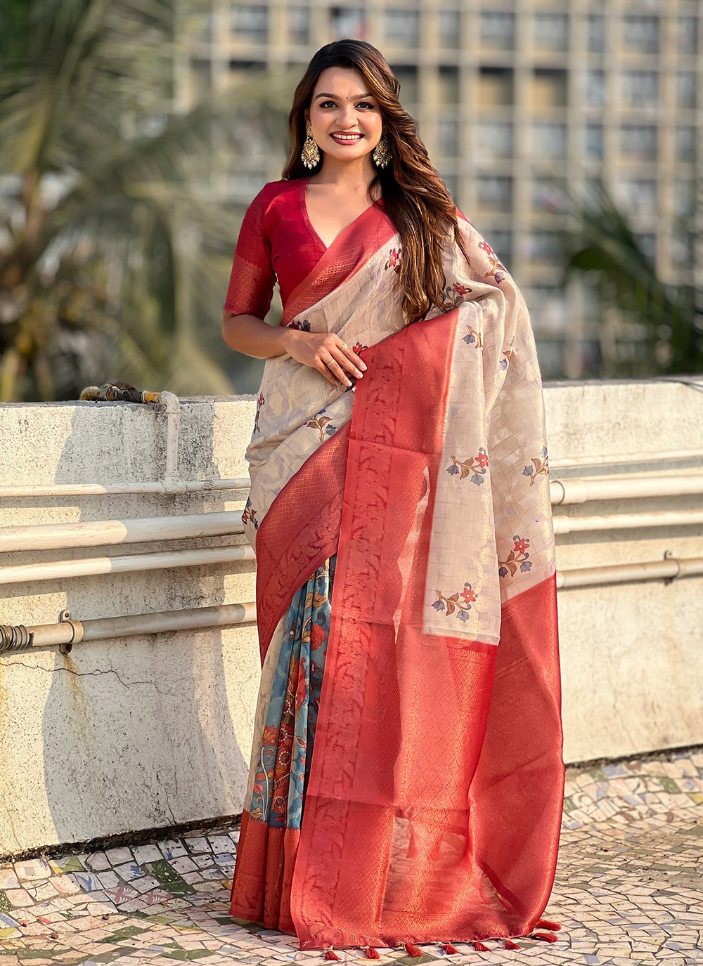 Printed Cotton Maroon Saree S14210