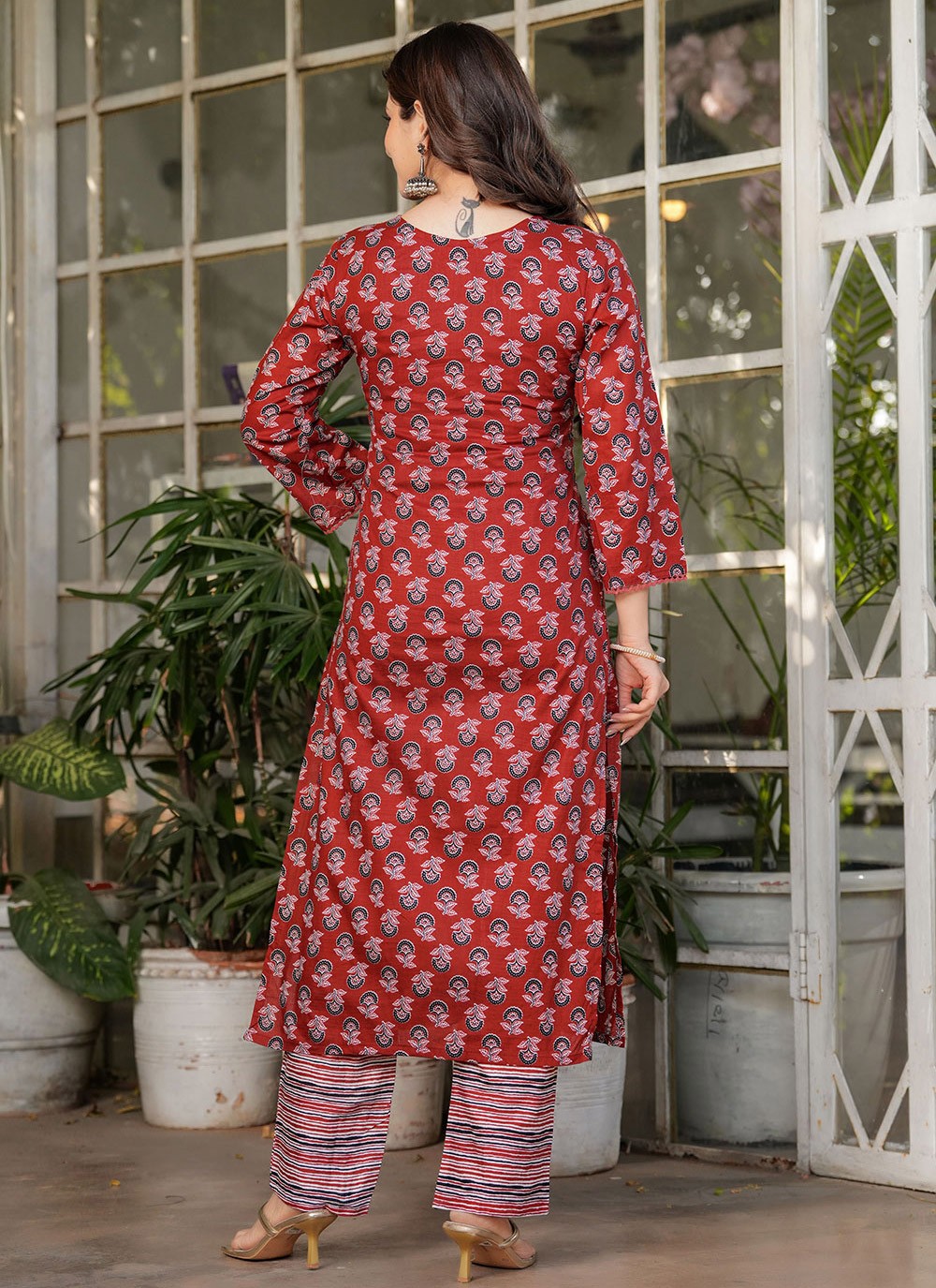 Printed Cotton Rust Pant Style Suit T6098