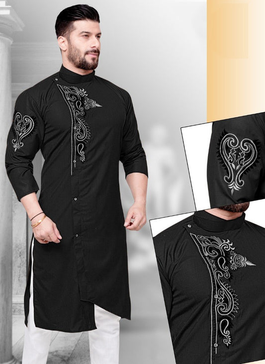 Resham Cotton Black Kurta - M2249