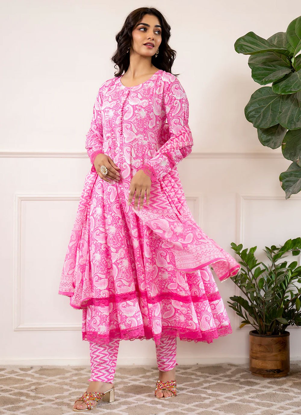Salwar Suit Paisley Printed Pink Cotton T5734